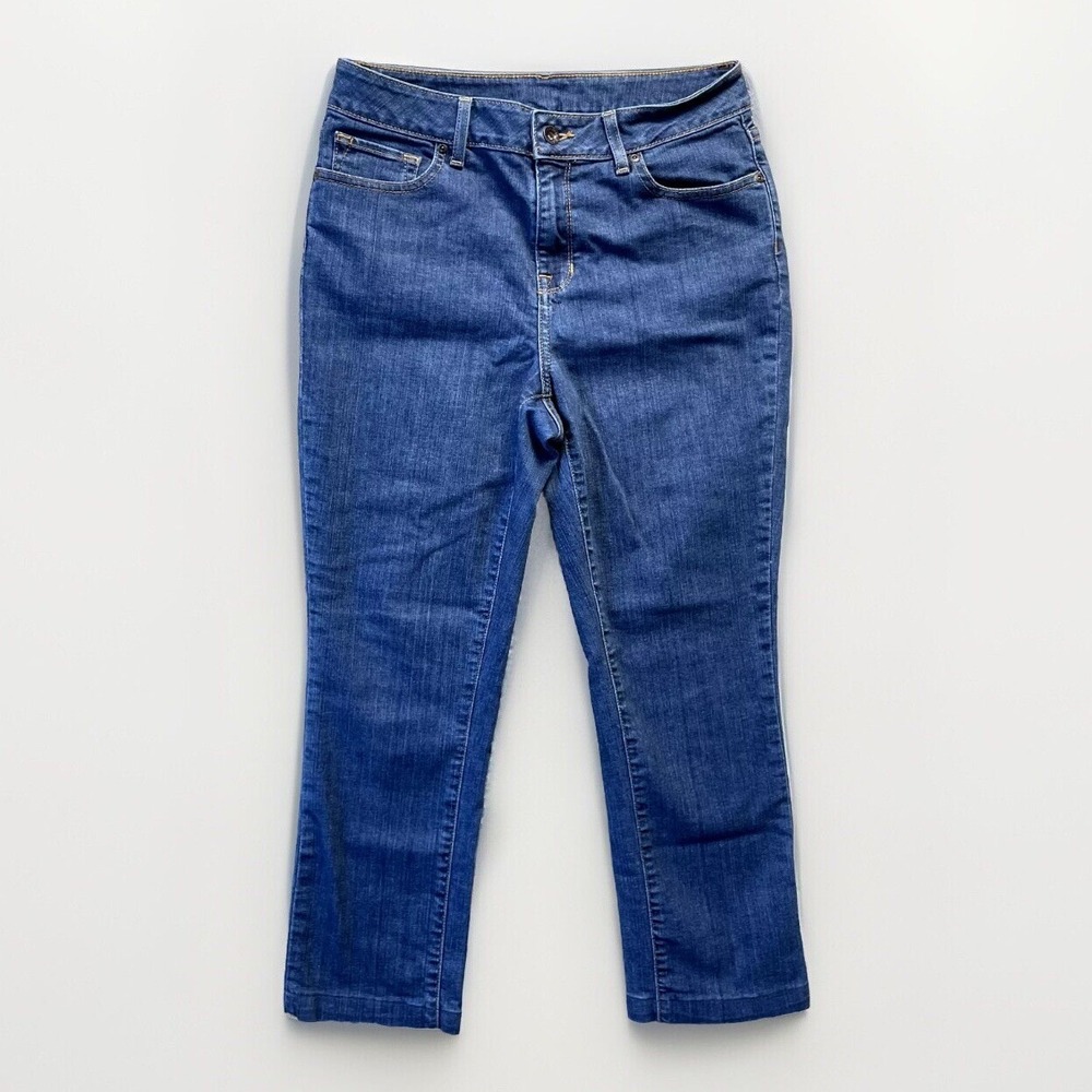 LL Bean Jeans Women Sz 8 Petite Blue Straight Leg Stretch *Altered*‎